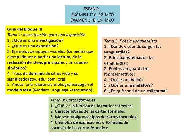 Guía de examen de Español del bloque 3